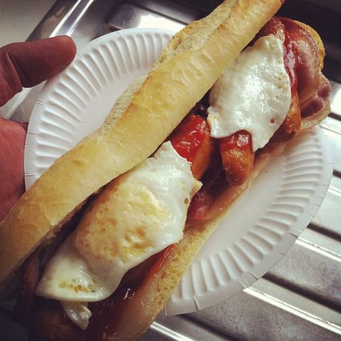 Now that's what I'm talking about! :P #food #fryup #baguette #instagram #iphoneography. Labelled hot dog.