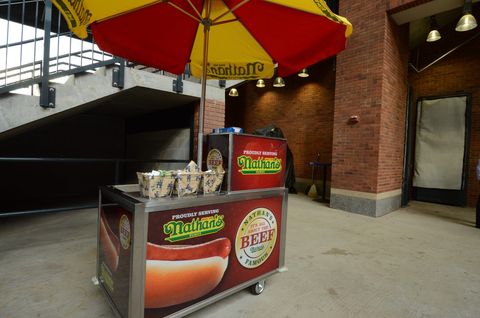 Nathan's Hot Dog Cart at the Event. Labelled not hot dog.