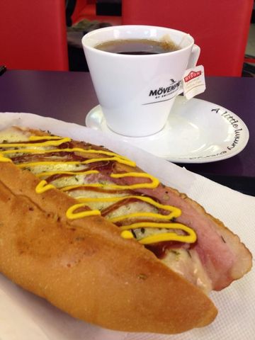 Hot dog & tea. Labelled hot dog.