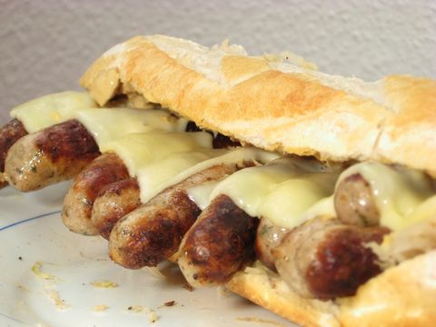 Bratwurst Sandwich. Labelled hot dog.